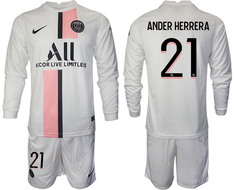 Men 2021-2022 Club Paris St German away white Long Sleeve #21 Soccer Jersey